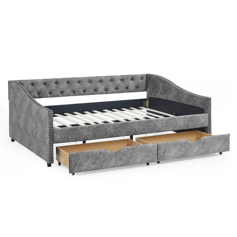 Daybed with Drawers Upholstered Tufted