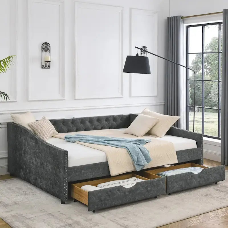 Daybed with Drawers Upholstered Tufted