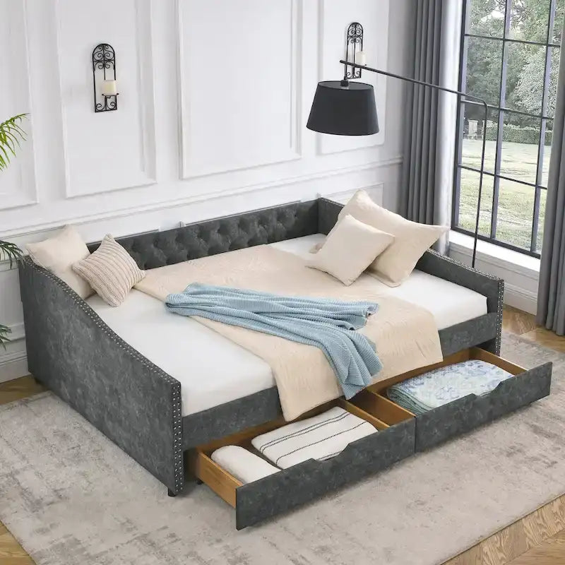 Daybed with Drawers Upholstered Tufted