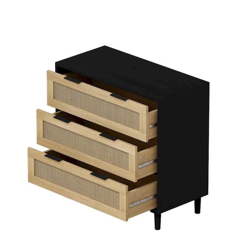 3-Drawers Rattan Storage Cabinet Rattan Drawer Dressers