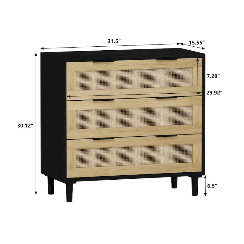 3-Drawers Rattan Storage Cabinet Rattan Drawer Dressers
