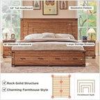 Farmhouse Queen Size Bed Frame w/ 54 Tall Headboard & 2 Large Drawers