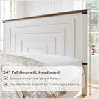 Farmhouse Queen Size Bed Frame w/ 54 Tall Headboard & 2 Large Drawers
