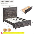 Farmhouse Queen Size Bed Frame w/ 54 Tall Headboard & 2 Large Drawers