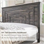 Farmhouse Queen Size Bed Frame w/ 54 Tall Headboard & 2 Large Drawers
