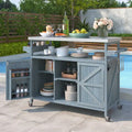 Outdoor kitchen island with rolling cart and stainless steel top