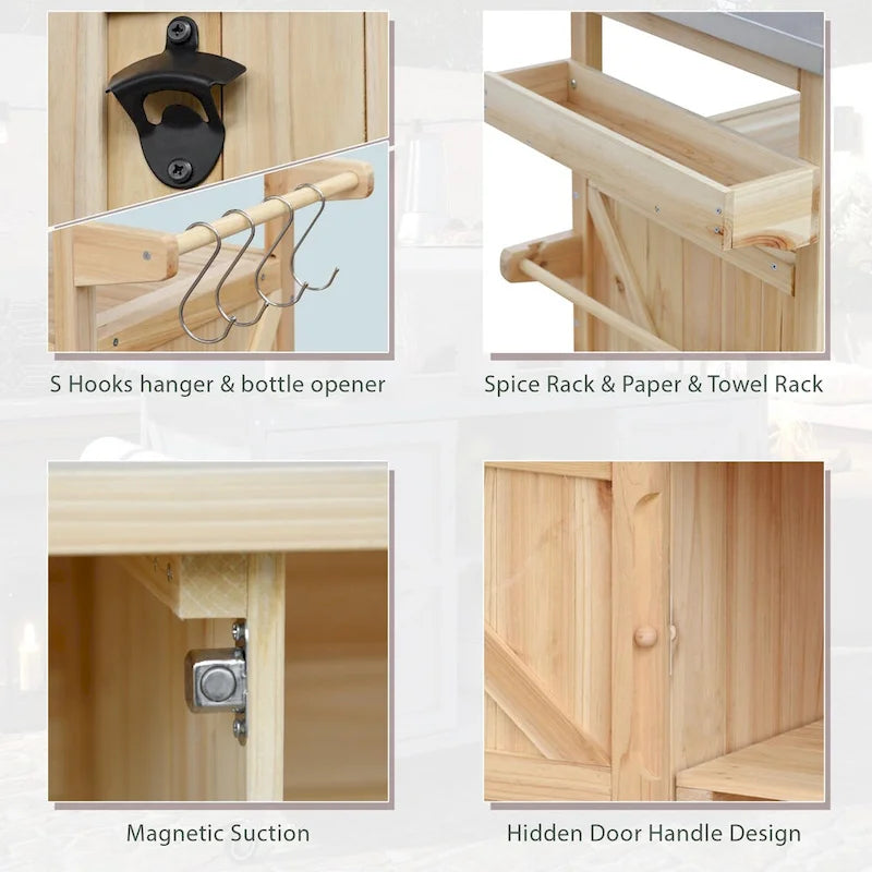 Outdoor kitchen island with rolling cart and stainless steel top