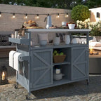 Outdoor kitchen island with rolling cart and stainless steel top