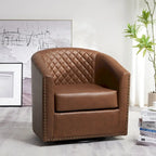 29 Wide Tufted PU Leather Swivel Barrel Chair