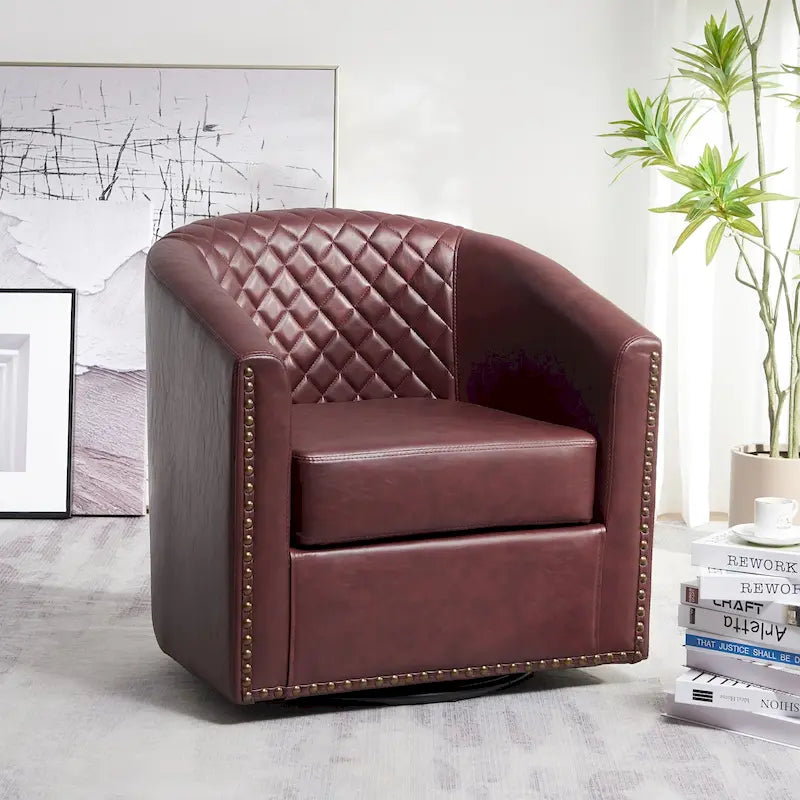 29 Wide Tufted PU Leather Swivel Barrel Chair
