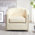 KINWELL 29 Wide Tufted PU Leather Swivel Barrel Chair