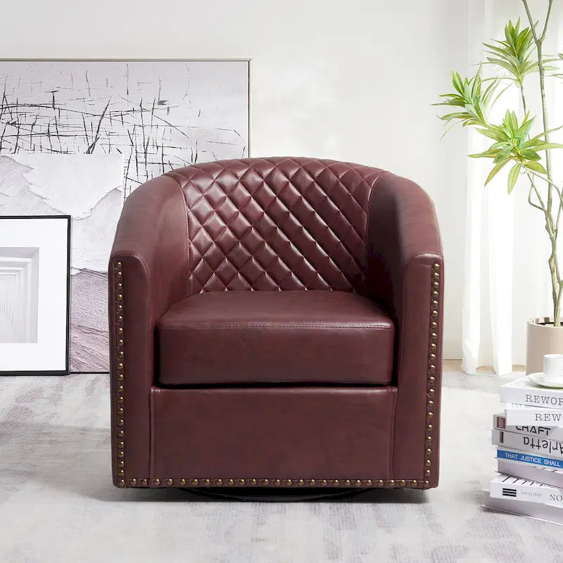 29 Wide Tufted PU Leather Swivel Barrel Chair