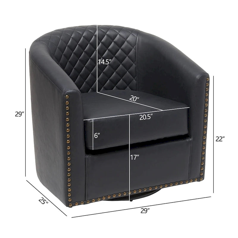 29 Wide Tufted PU Leather Swivel Barrel Chair