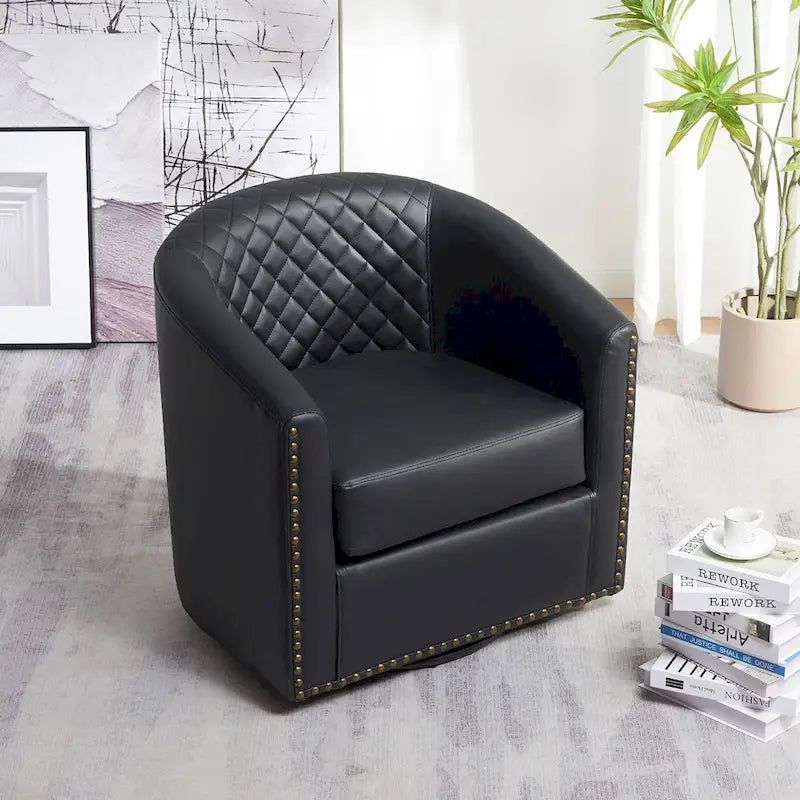 29 Wide Tufted PU Leather Swivel Barrel Chair