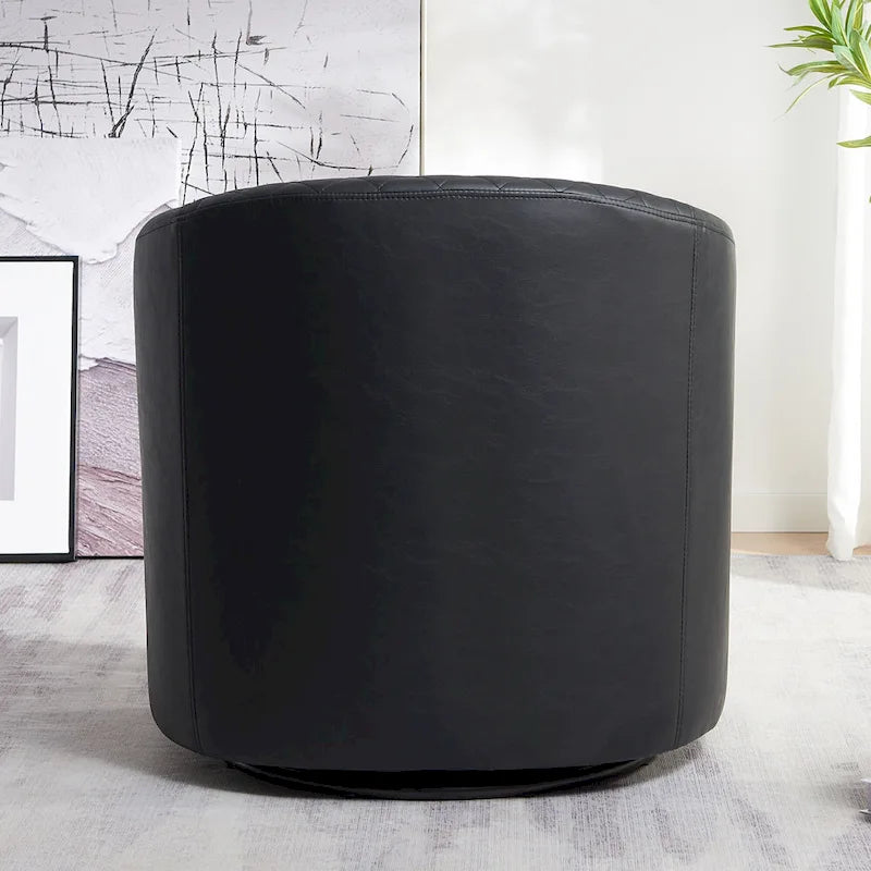 29 Wide Tufted PU Leather Swivel Barrel Chair