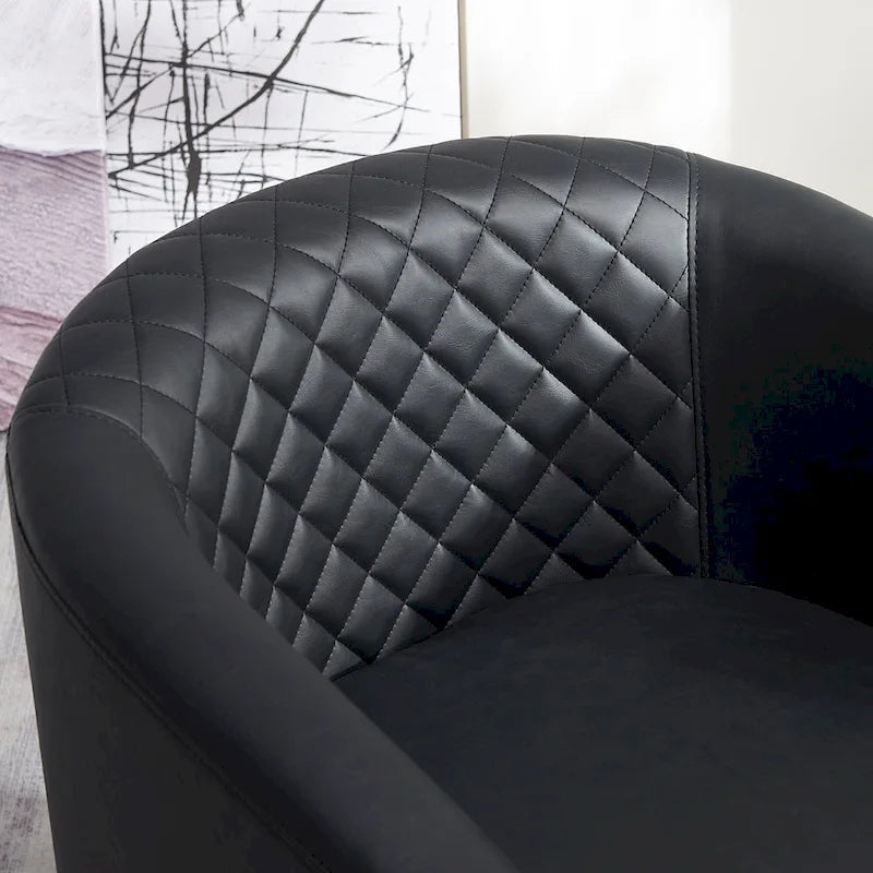 29 Wide Tufted PU Leather Swivel Barrel Chair