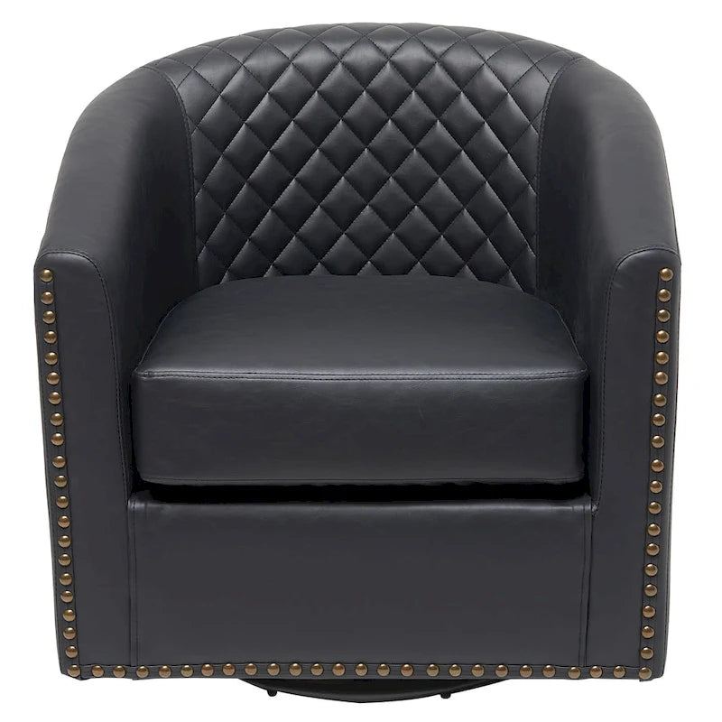 29 Wide Tufted PU Leather Swivel Barrel Chair