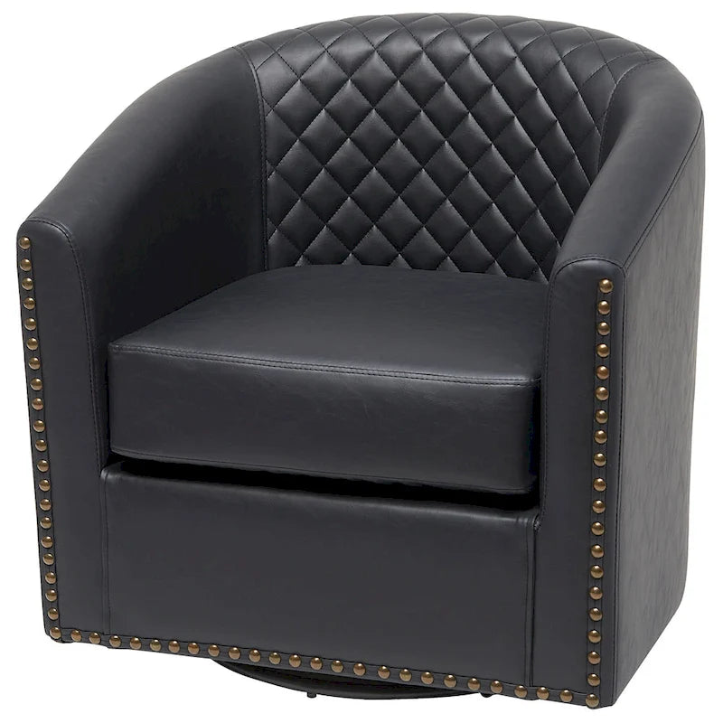 29 Wide Tufted PU Leather Swivel Barrel Chair
