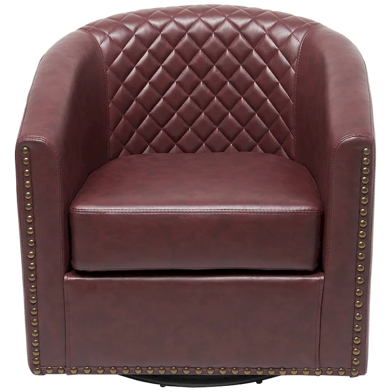 29 Wide Tufted PU Leather Swivel Barrel Chair