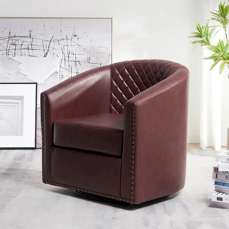 29 Wide Tufted PU Leather Swivel Barrel Chair