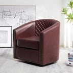 29 Wide Tufted PU Leather Swivel Barrel Chair