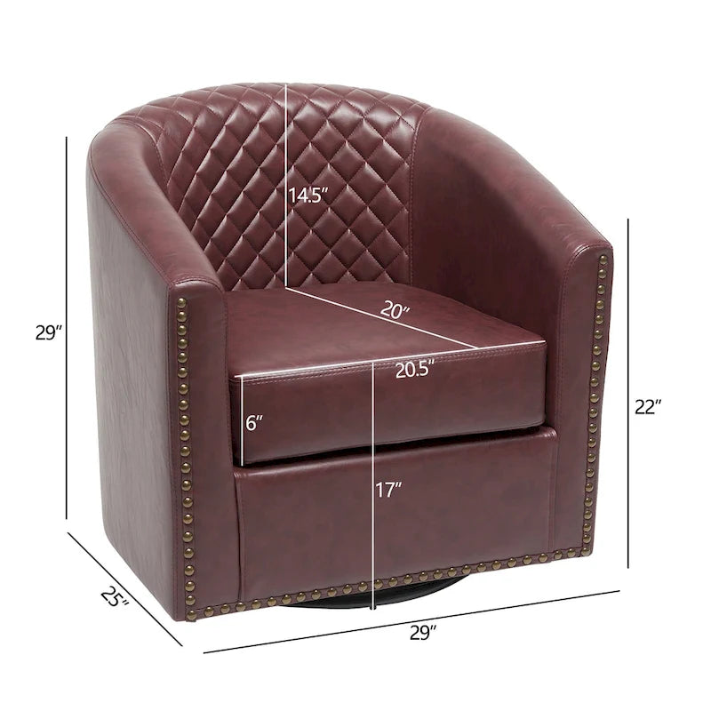 29 Wide Tufted PU Leather Swivel Barrel Chair