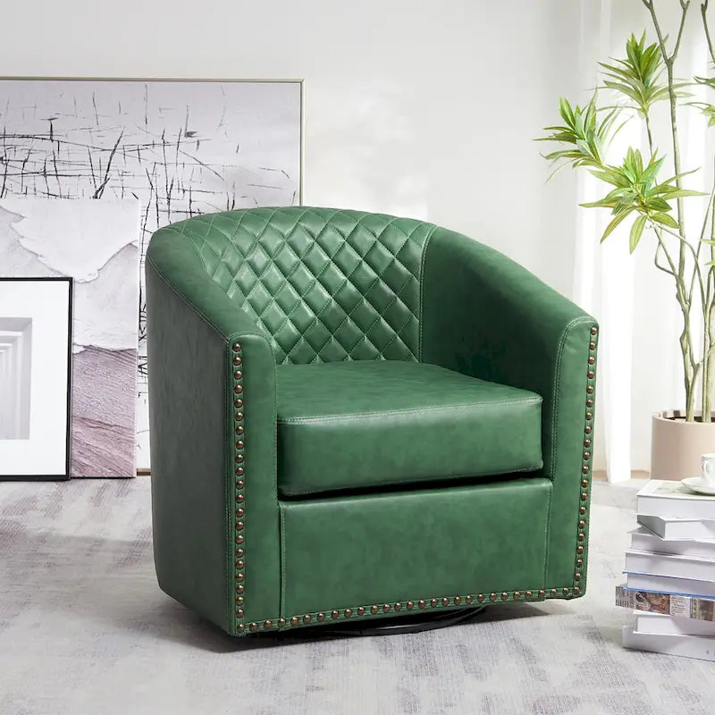 29 Wide Tufted PU Leather Swivel Barrel Chair