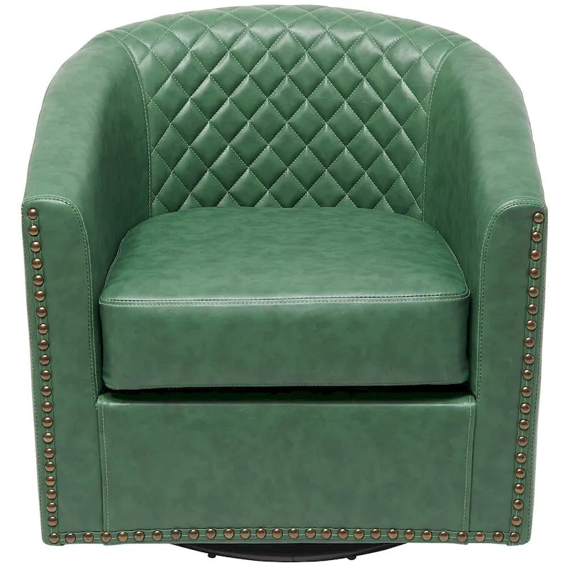 29 Wide Tufted PU Leather Swivel Barrel Chair