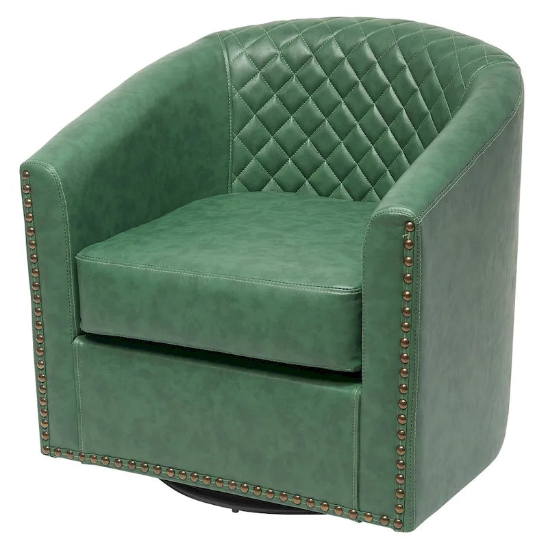 29 Wide Tufted PU Leather Swivel Barrel Chair
