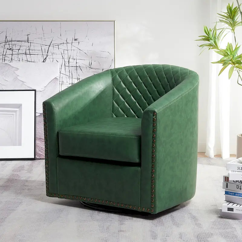 29 Wide Tufted PU Leather Swivel Barrel Chair
