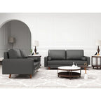 2 Piece Mid-Century Square Arm Leather Sofa Living Room Set - Sofa Width:70 &Loveseat Width:58