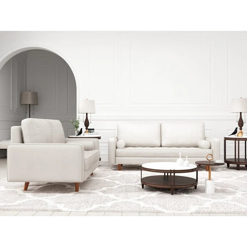 2 Piece Mid-Century Square Arm Leather Sofa Living Room Set - Sofa Width:70 &Loveseat Width:58