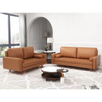 2 Piece Mid-Century Square Arm Leather Sofa Living Room Set - Sofa Width:70 &Loveseat Width:58