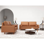 2 Piece Mid-Century Square Arm Leather Sofa Living Room Set - Sofa Width:70 &Loveseat Width:58