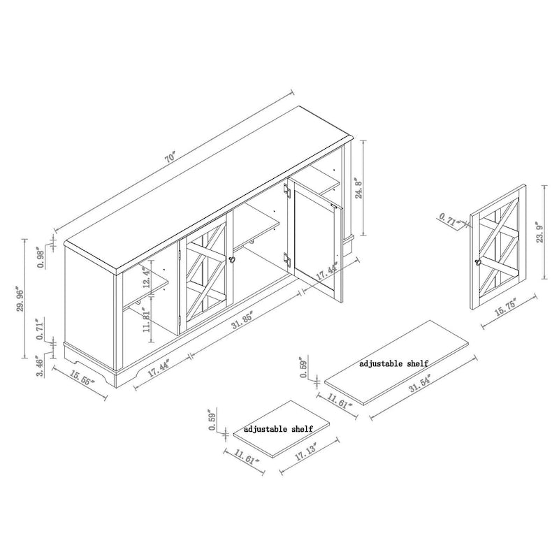 70-inch Extra-Wide Rustic TV Stand for 80 TVs - Natural Wood Finish