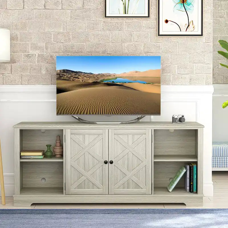 70-inch Extra-Wide Rustic TV Stand for 80 TVs - Natural Wood Finish