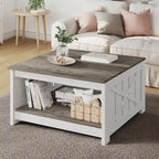 Farmhouse Coffee Table with Storage for Living Room Square Center Table