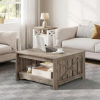 Farmhouse Coffee Table with Storage for Living Room Square Center Table