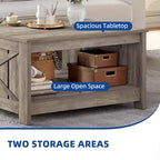 Farmhouse Coffee Table with Storage for Living Room Square Center Table