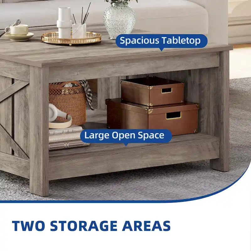 Farmhouse Coffee Table with Storage for Living Room Square Center Table