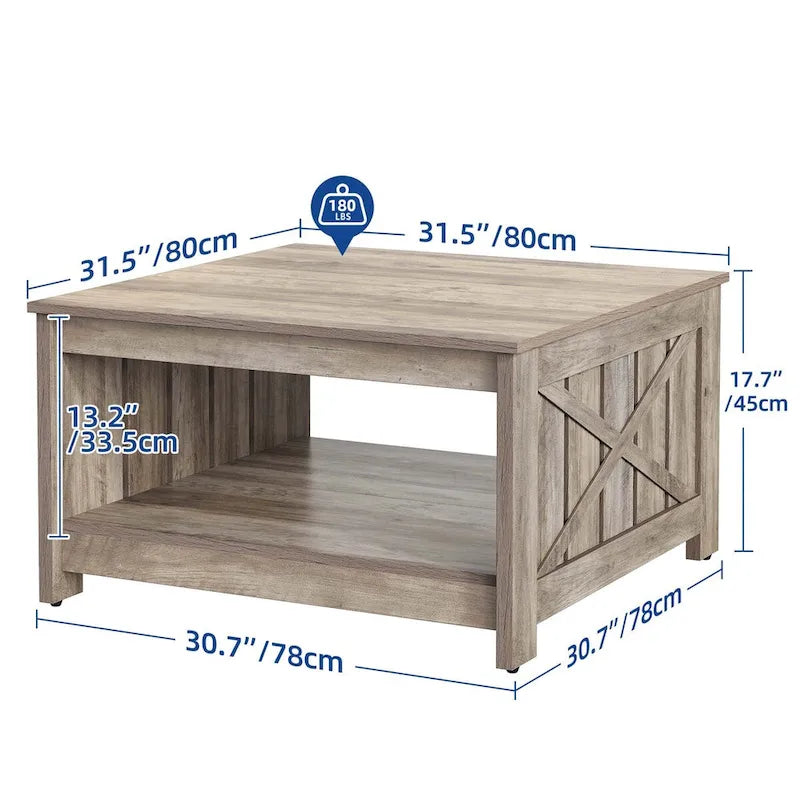 Farmhouse Coffee Table with Storage for Living Room Square Center Table