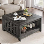 Farmhouse Coffee Table with Storage for Living Room Square Center Table