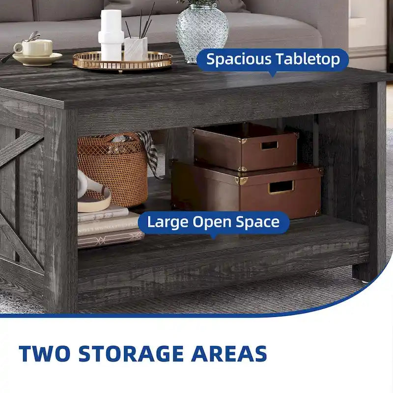 Farmhouse Coffee Table with Storage for Living Room Square Center Table