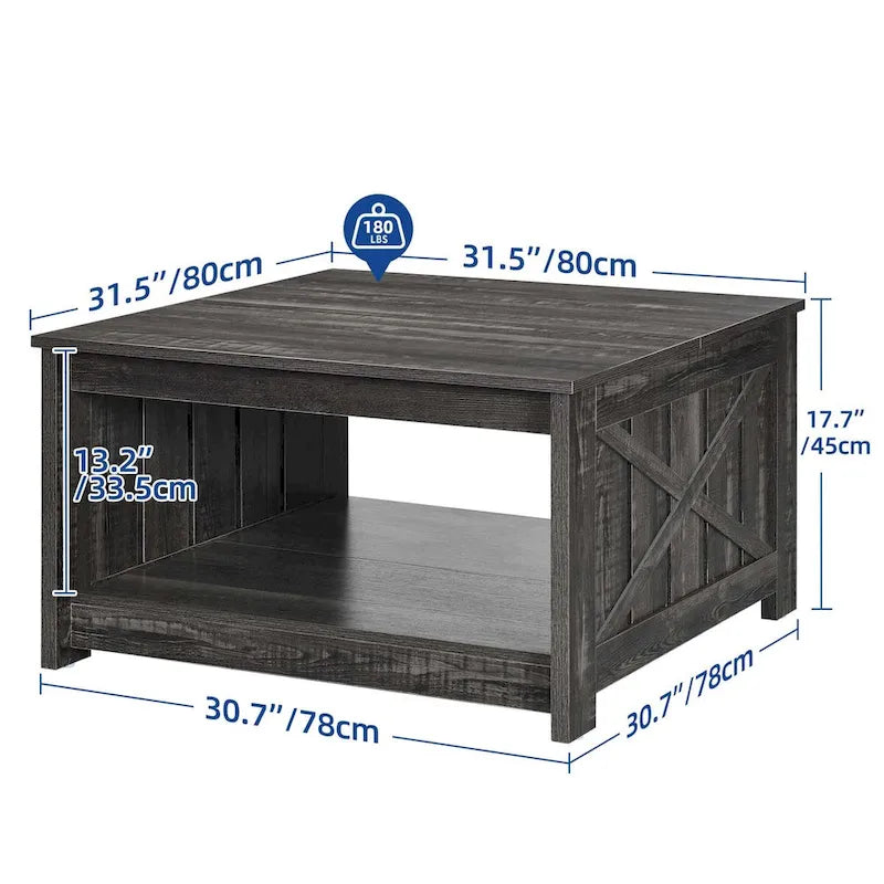 Farmhouse Coffee Table with Storage for Living Room Square Center Table