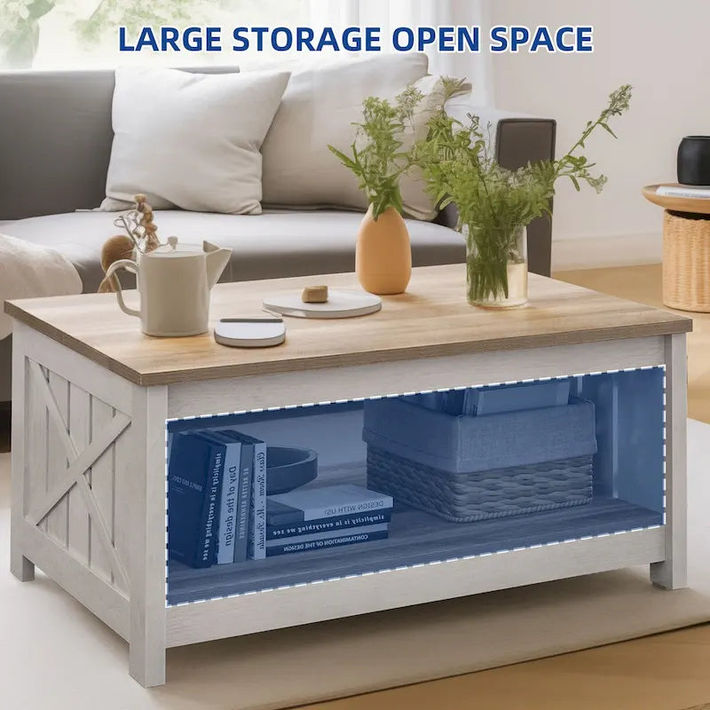 Farmhouse Coffee Table with Storage for Living Room Square Center Table