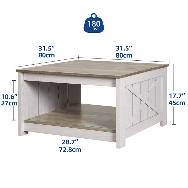 Farmhouse Coffee Table with Storage for Living Room Square Center Table