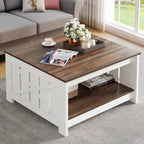 Farmhouse Coffee Table with Storage for Living Room Square Center Table