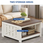 Farmhouse Coffee Table with Storage for Living Room Square Center Table