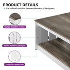 Farmhouse Coffee Table with Storage for Living Room Square Center Table