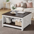 Farmhouse Coffee Table with Storage for Living Room Square Center Table